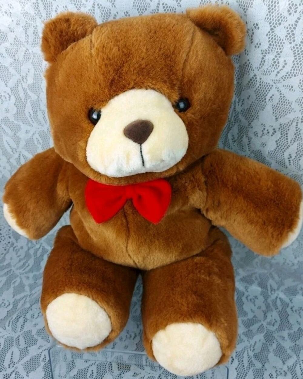 Gerber Teddy Bear TLC Tender Loving Care Brown Red Bow 19" Plush Stuffed Vintage